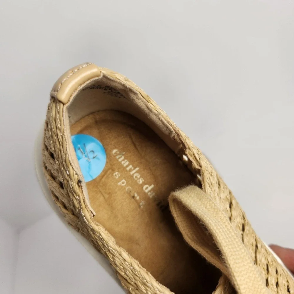 Charles David Sport Women's Raffia Platform Casual Sneakers Tan Size 7.5M